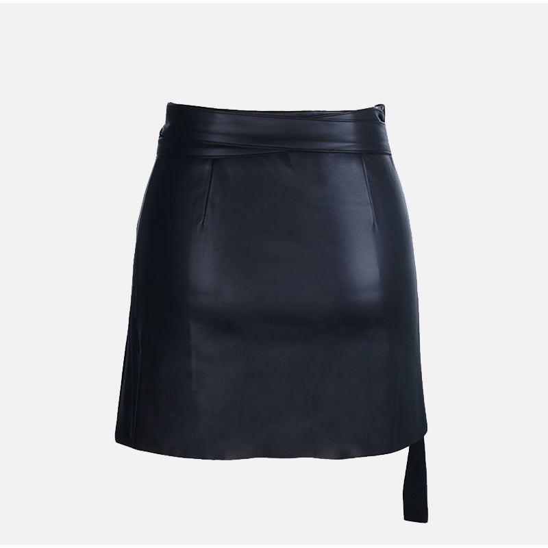 Dam Minikjol Asymmetrisk PU-läder Hög Midja-6