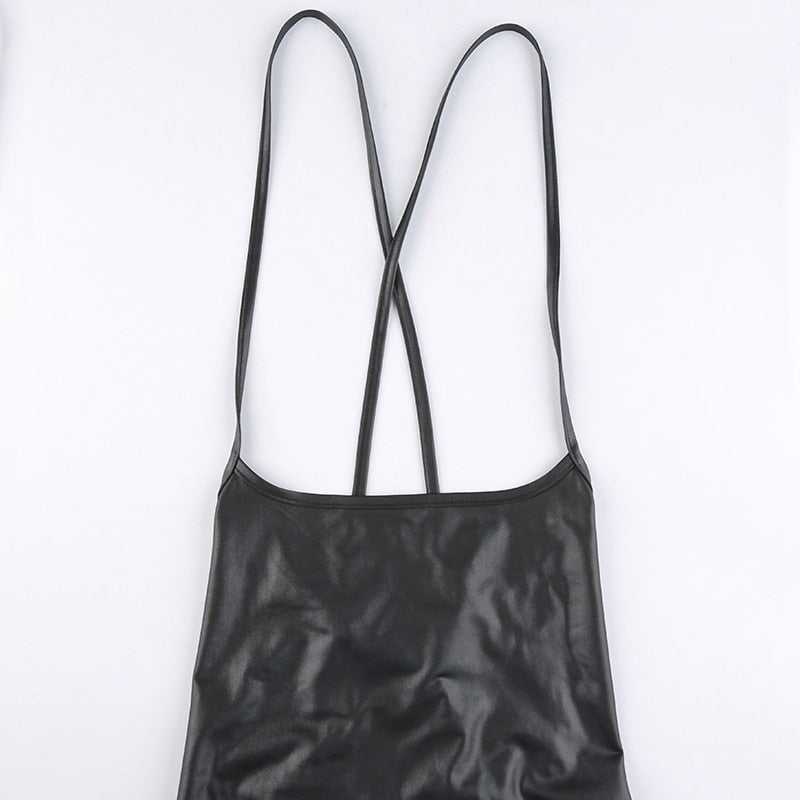 Kvinnors Miniklänning Spaghetti Band PU-Läder Midi-5