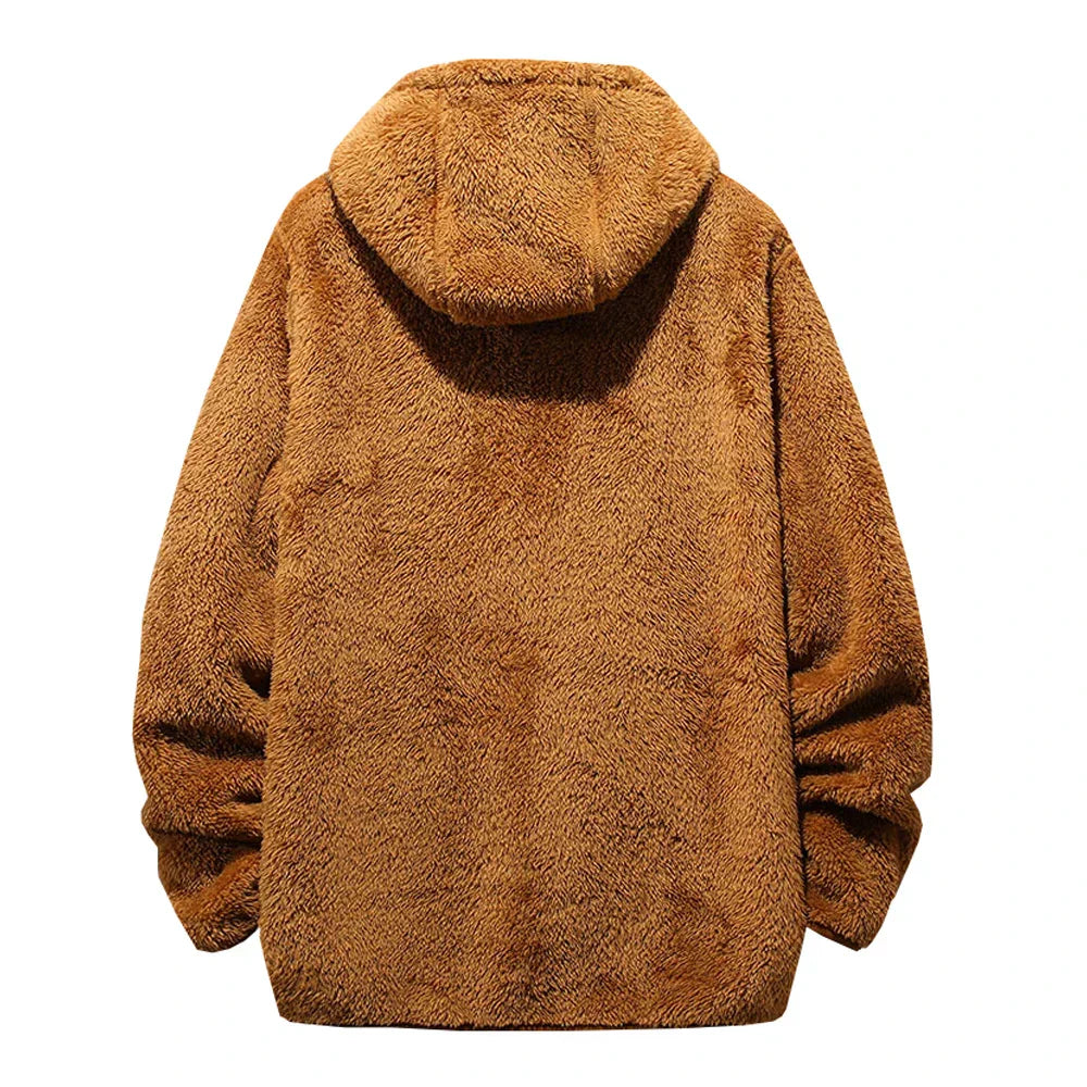 Herrjacka Vinter Teddyjacka med Huva Mjuk Fleece-2