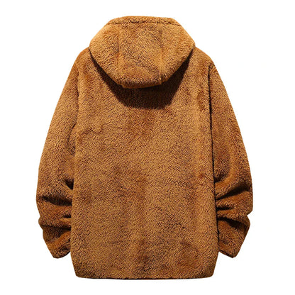 Herrjacka Vinter Teddyjacka med Huva Mjuk Fleece-2