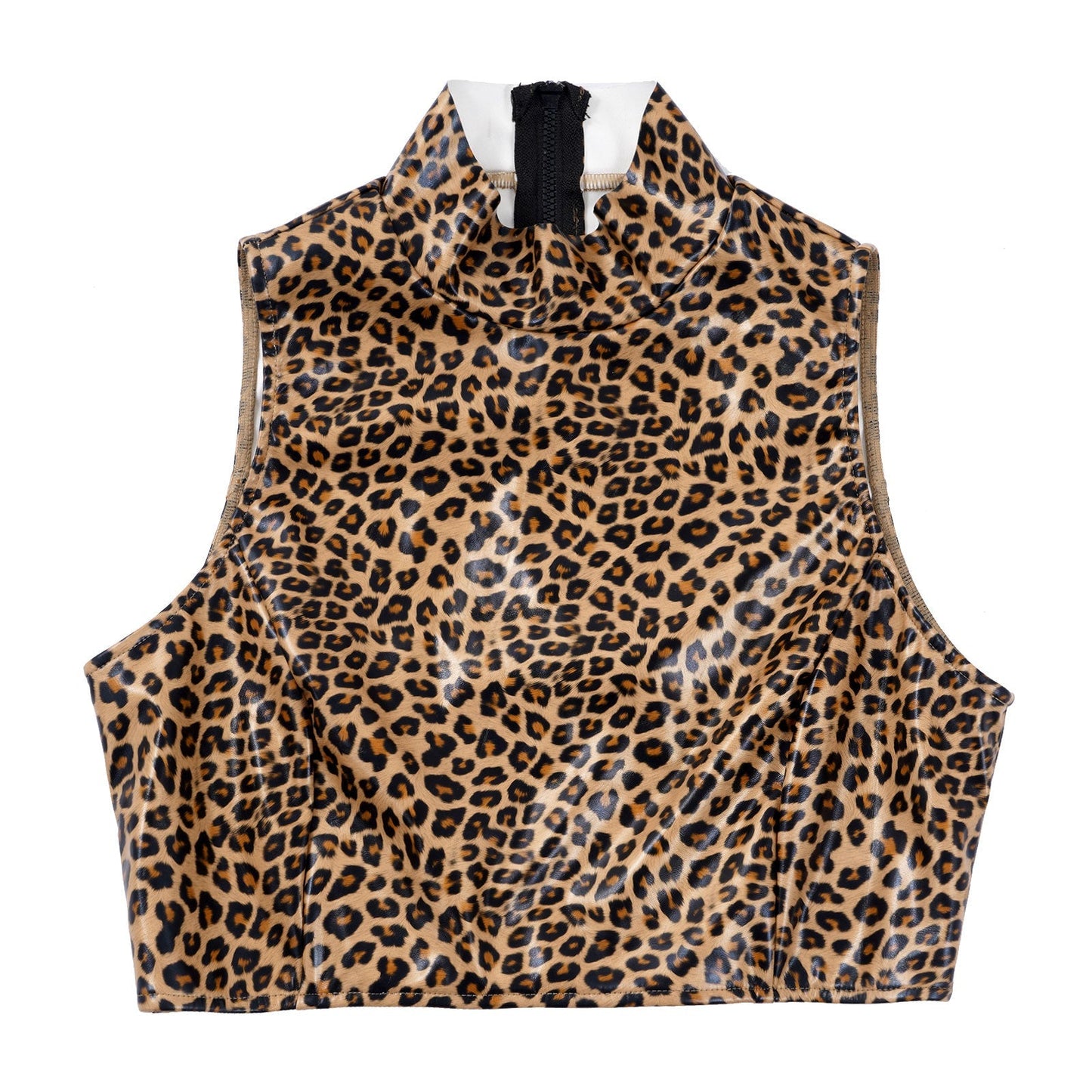 Dam Crop Top Turtleneck Leopard Spandex-6