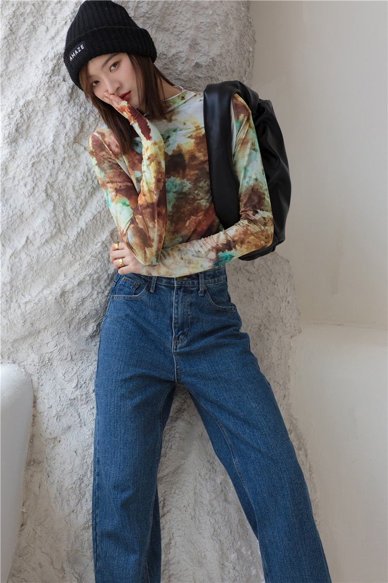 Dam T-shirt Långärmad Utskriftsmönster Polyester-4