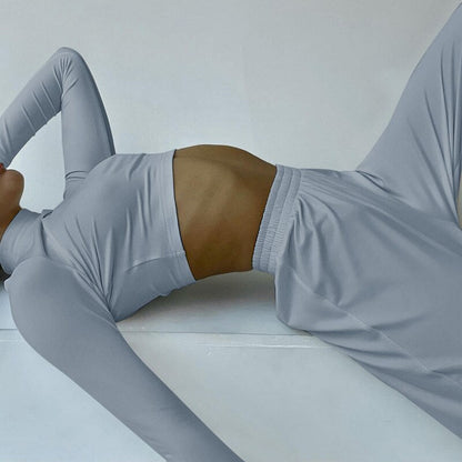 Dam Set Långärmad Topp Palazzo Byxor Stretchigt Material-2