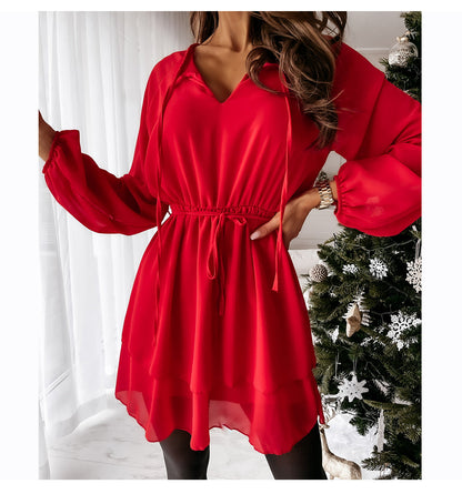 Kvinnors Miniklänning A-Line Chiffon V-Hals-2