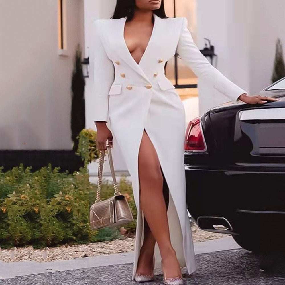 Lång Klänning Dam Maxiklänning Långärmad Polyester Elegant Silhuett-1