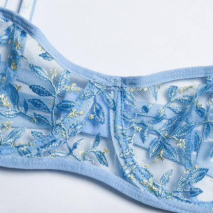 Dam Bh Set Halvkopp Blommönster Broderi Polyester-4