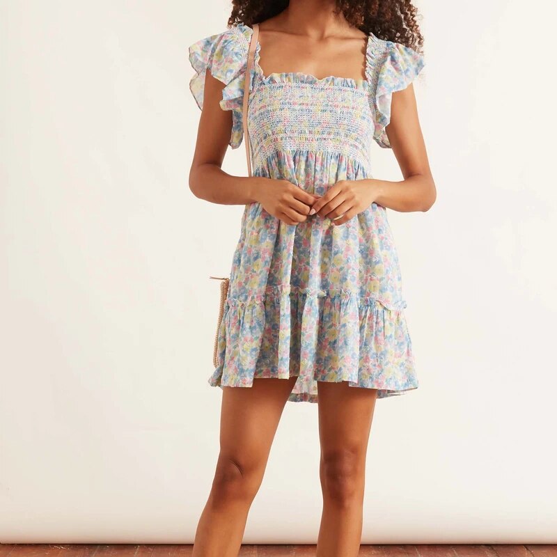 Variant image for Kvinna Blommaklänning Ruffles Polyester Luftig Design-1