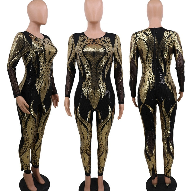 Kvinnors Jumpsuit Geometriskt Mönster Acetat med Rundhals och Paljetter 2