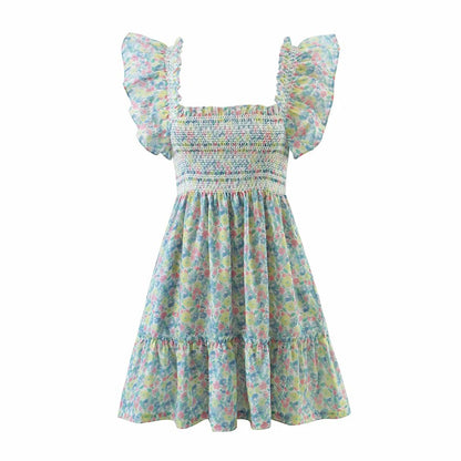 Kvinna Blommaklänning Ruffles Polyester Luftig Design-3