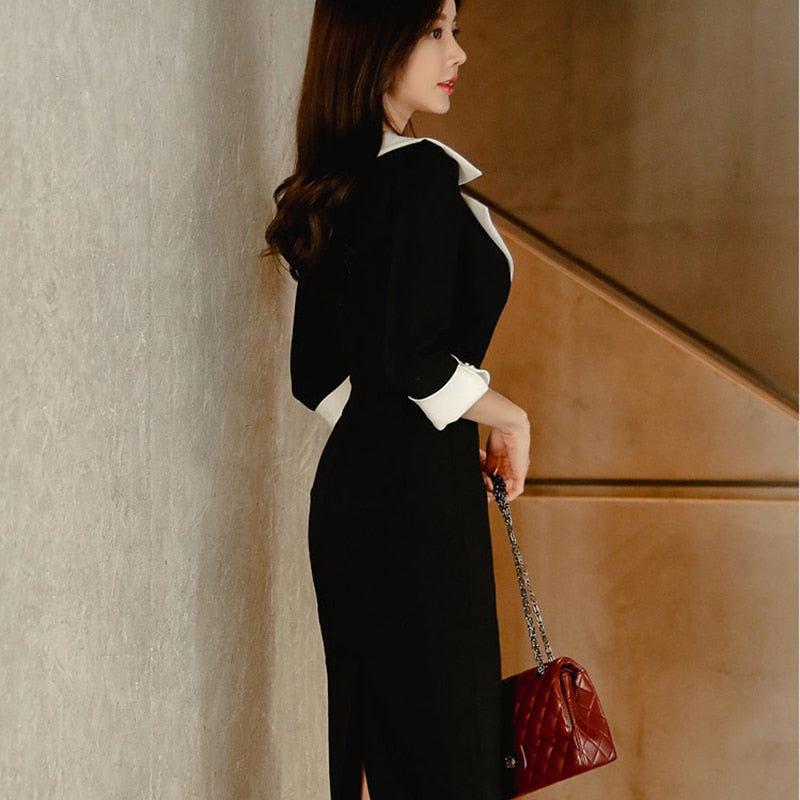 Kvinnors Midi Klänning Dekorativ Krage Lanonkläder-5