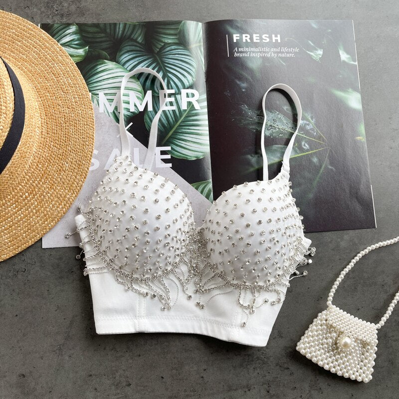 Variant image for Kvinnors Festtopp Spaghetti Band Polyester med Strass och Tofsar-1