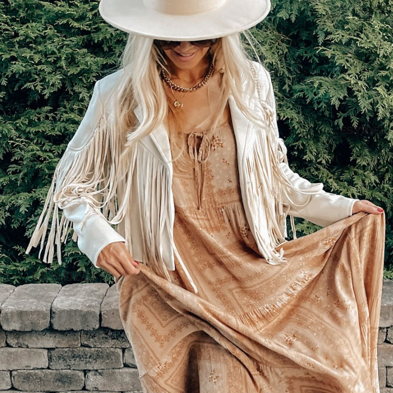 Läderjacka Dam med Fransar – Boho-Chic Design för Avslappnade och Eleganta Tillfällen 6