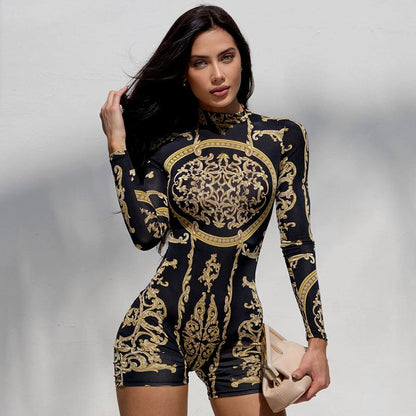 Kvinnors Jumpsuit Kort Byxlängd Långa Ärmar Polyester Trendigt Tryck-2
