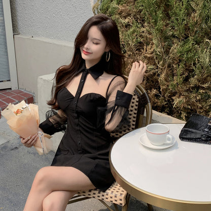 Damklänning Off Shoulder Mini Mikrofiber Med Långa Ärmar 5