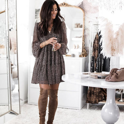 Kvinna A-Line Mini Klänning Chiffon V-hals Lyktahylsärm-3