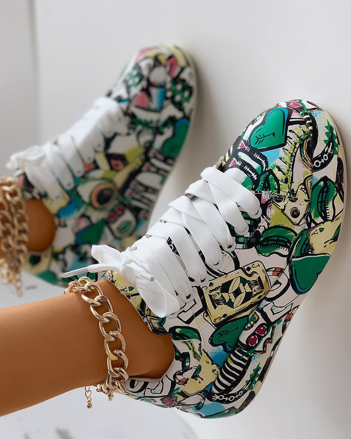Kvinnors Sneakers Graffiti Stil Gummi Syntetiskt Läder-4