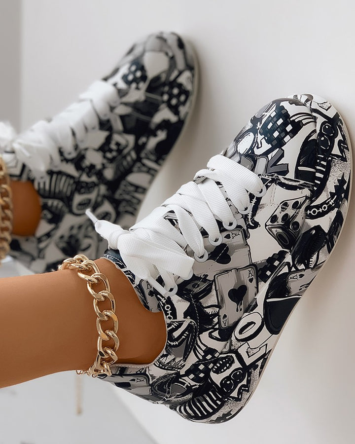 Kvinnors Sneakers Graffiti Stil Gummi Syntetiskt Läder-3