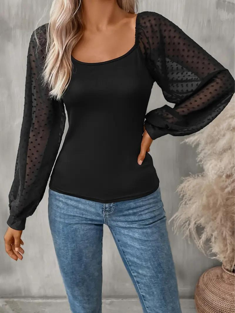 Dam Blus Transparenta Ärmar Lätt Polyester 3