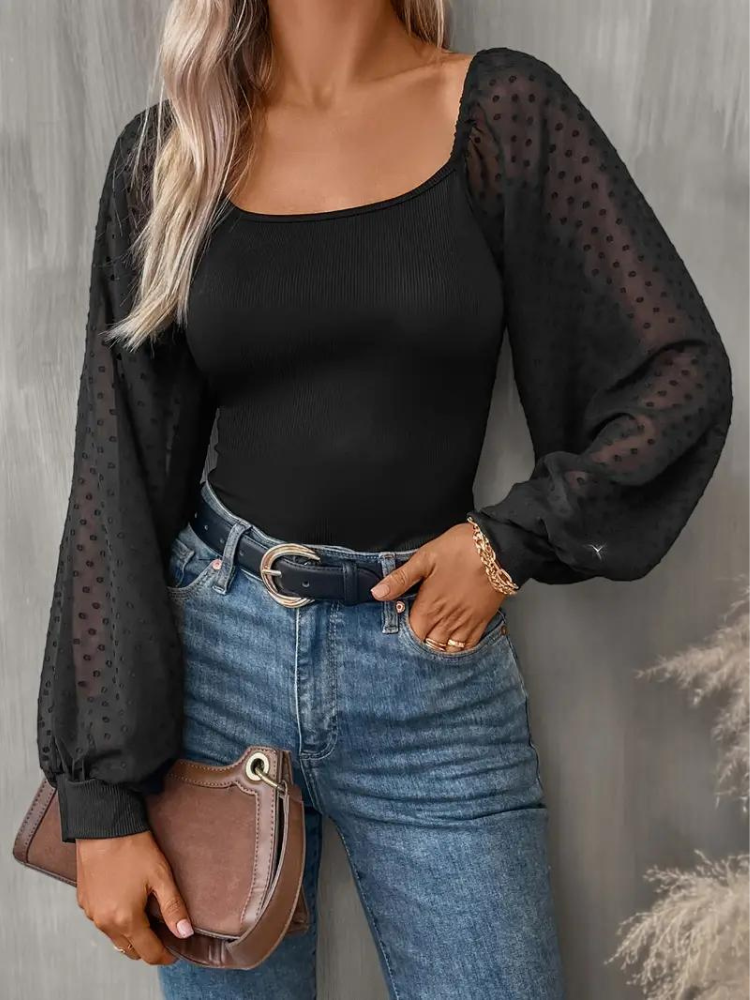 Dam Blus Transparenta Ärmar Lätt Polyester 4