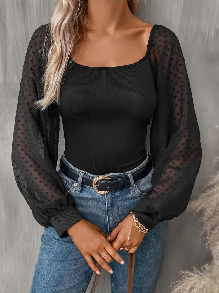 Dam Blus Transparenta Ärmar Lätt Polyester 5