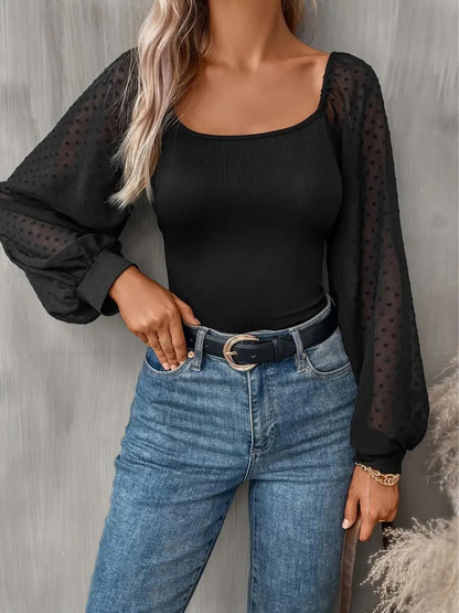 Dam Blus Transparenta Ärmar Lätt Polyester 6