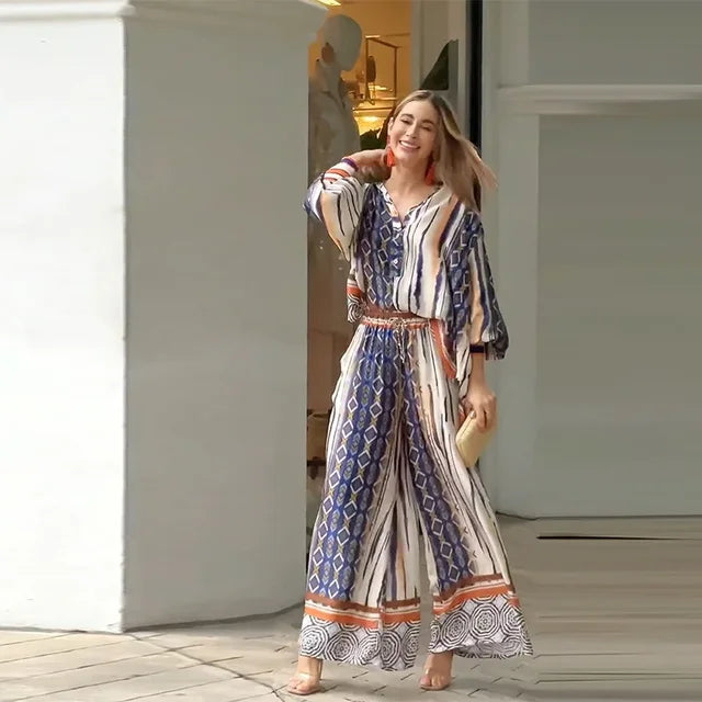 Variant image for Dam Etnisk Uppsättning Topp och Bredbyxor Polyester-1