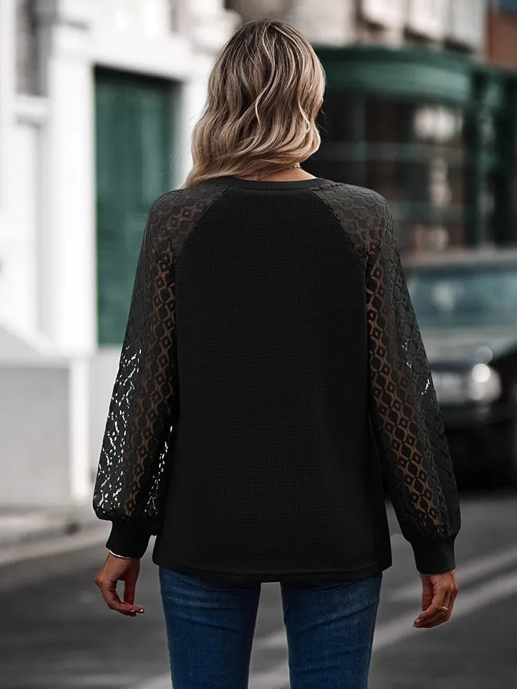 Damtröja V-Hals Spetsiga Ärmar Polyesterblandning-5