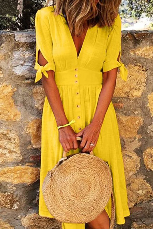 Dam Fritidsklänning V-hals Lätt Material Spännstängning-1