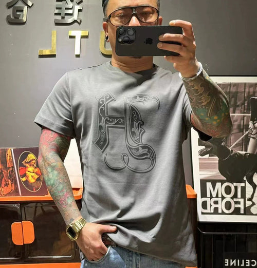 Herr T-shirt Rund Hals Kvalitets Bomull Normal Passform 0