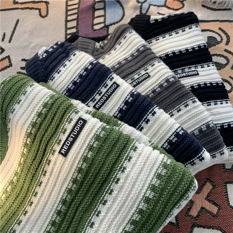 Stickad Dam Tröja Randig Ribbad Polyester-3