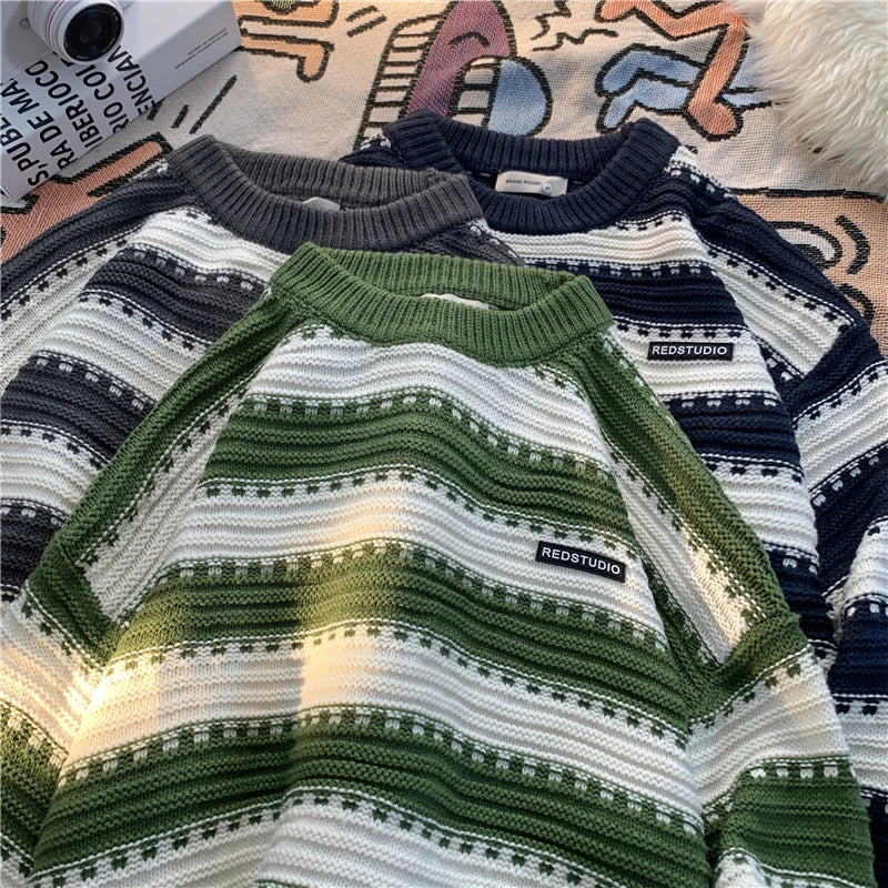 Stickad Dam Tröja Randig Ribbad Polyester-2