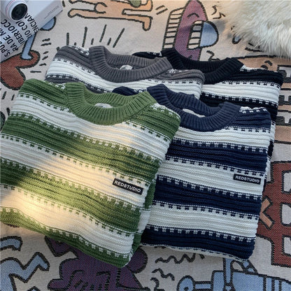 Stickad Dam Tröja Randig Ribbad Polyester-4