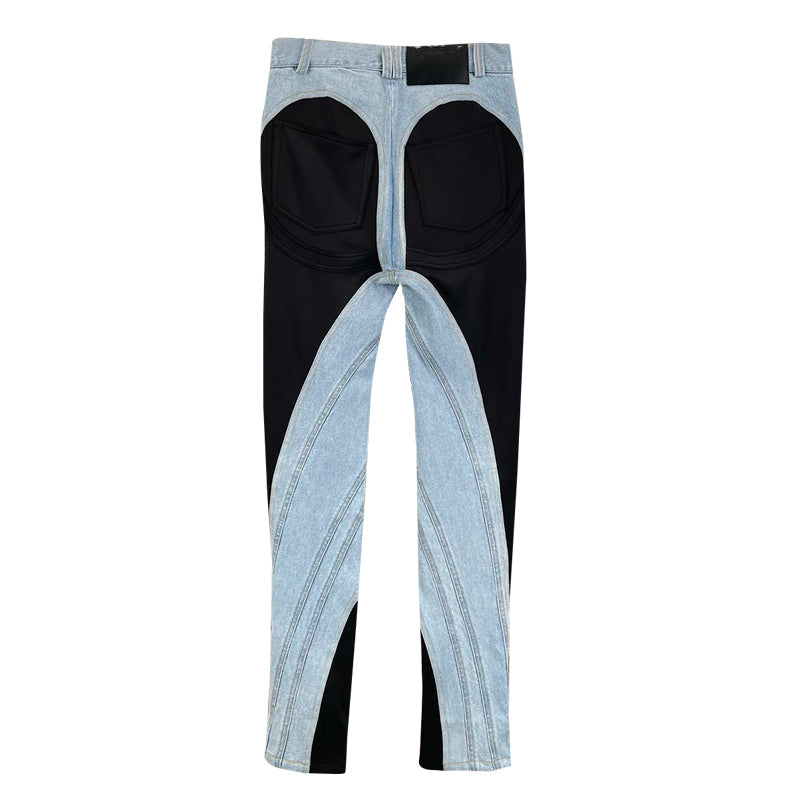 Smala Jeans för Damer med Klippta Dekorationer och PU-Läder – Hög Midja, Regelbunden Passform, Tvättad Denim 5