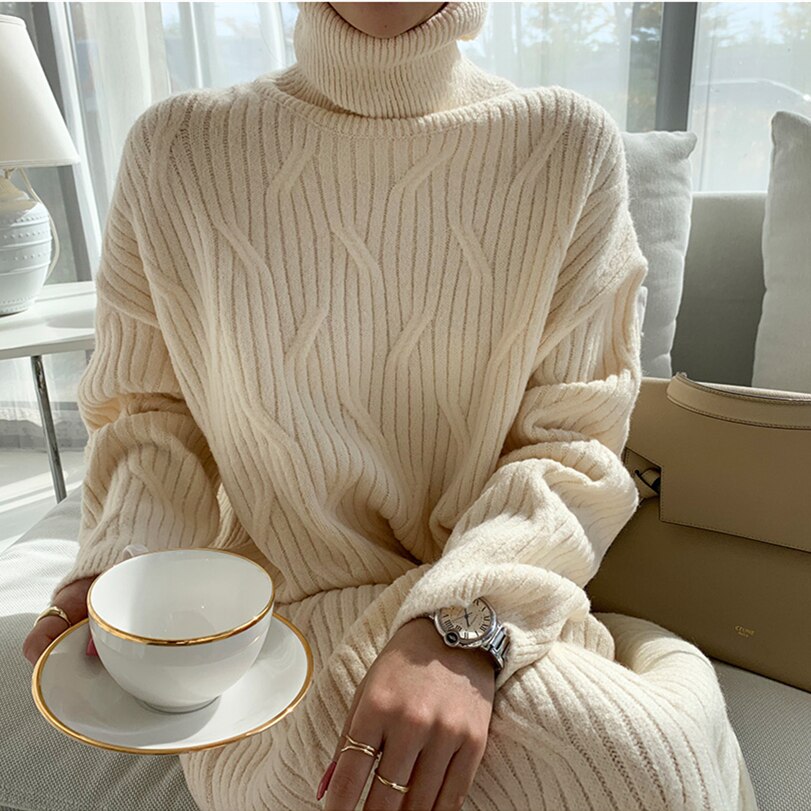 Dam Midiklänning Stickad Elegant 100% Akryl-2