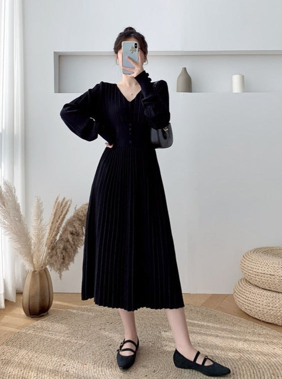 Kvinnors Midi Klänning V-ringning Akryl Klassisk-4