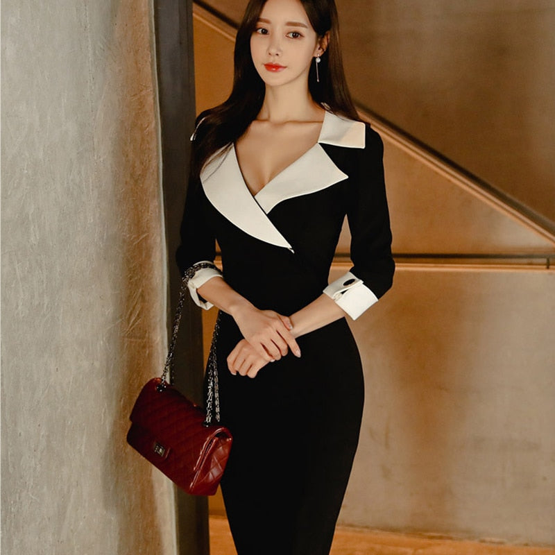 Kvinnors Midi Klänning Dekorativ Krage Lanonkläder-4