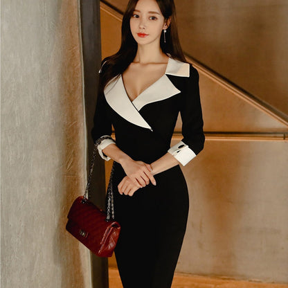 Kvinnors Midi Klänning Dekorativ Krage Lanonkläder-4