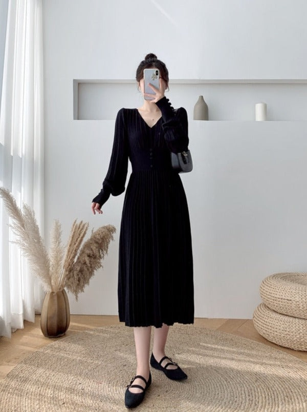 Kvinnors Midi Klänning V-ringning Akryl Klassisk-6