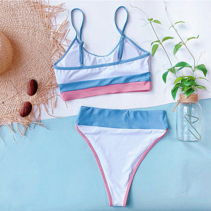 Dam Bikini Retro Högskuren Polyester Spandex-5