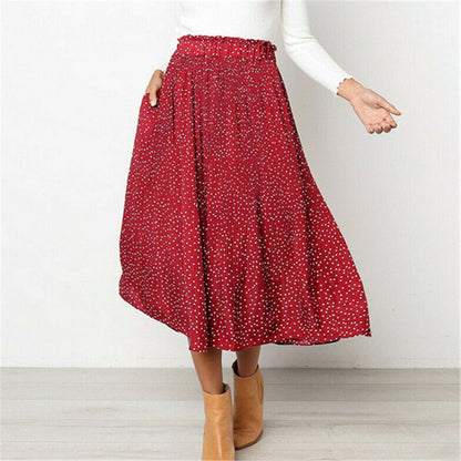 Dam Midirock Prickig Design Elastisk Midja Polyester 4