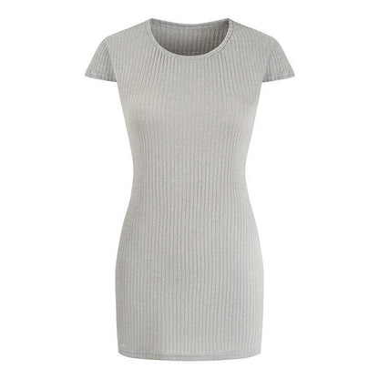 Kvinnors T Shirtklänning Midi Slim Fit Elastisk Bomull-2