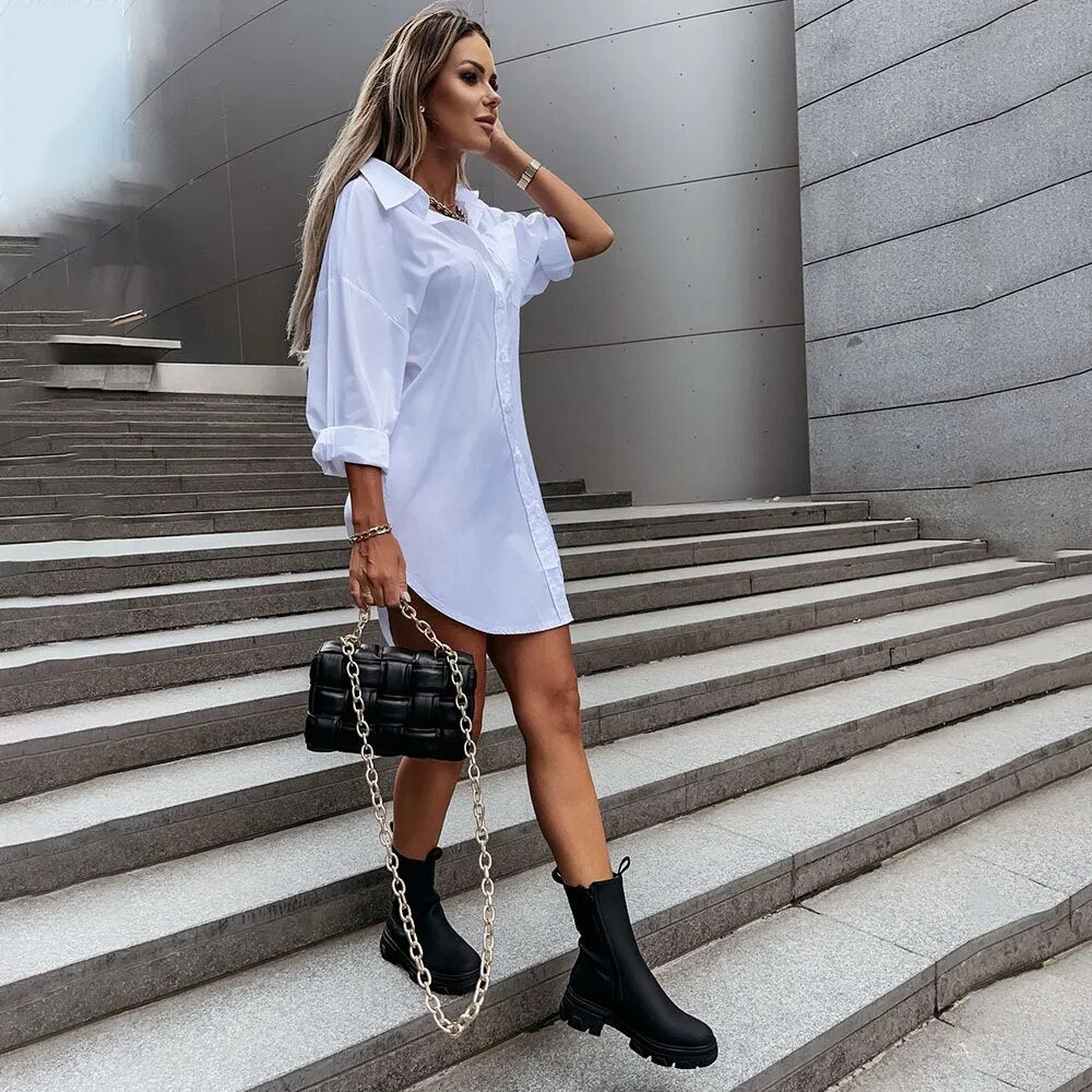 Kvinnors Miniklänning med Knappar Polyester Elegant Off-White 9