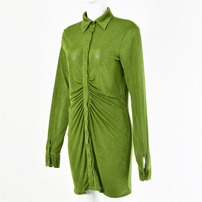 Damklänning Mini Långärmad Syntetiska Fibrer med Fällbar Krage-4