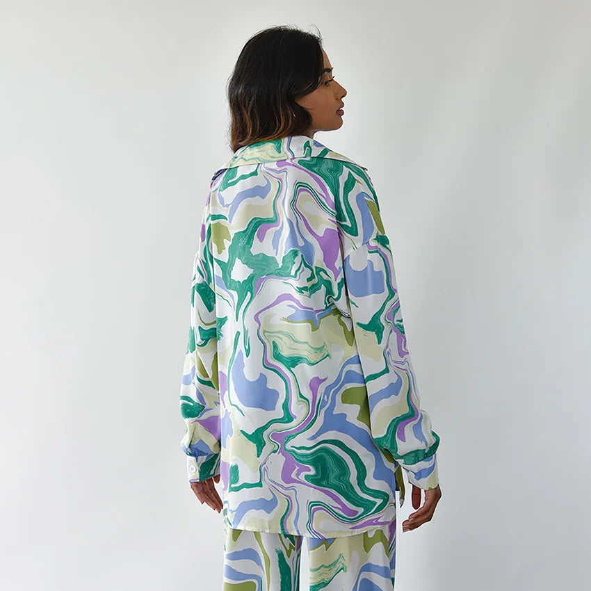 Dam Tvådelad Uppsättning Långärmad Blus Högkvalitativt Tyg Byxor-4