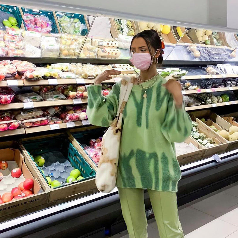 Dam Oversized Tröja Batikmönster Bomull Polyester-5