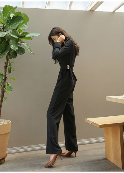 Dam Jumpsuit Långärmad Polyester Dubbel Bröstdesign-4