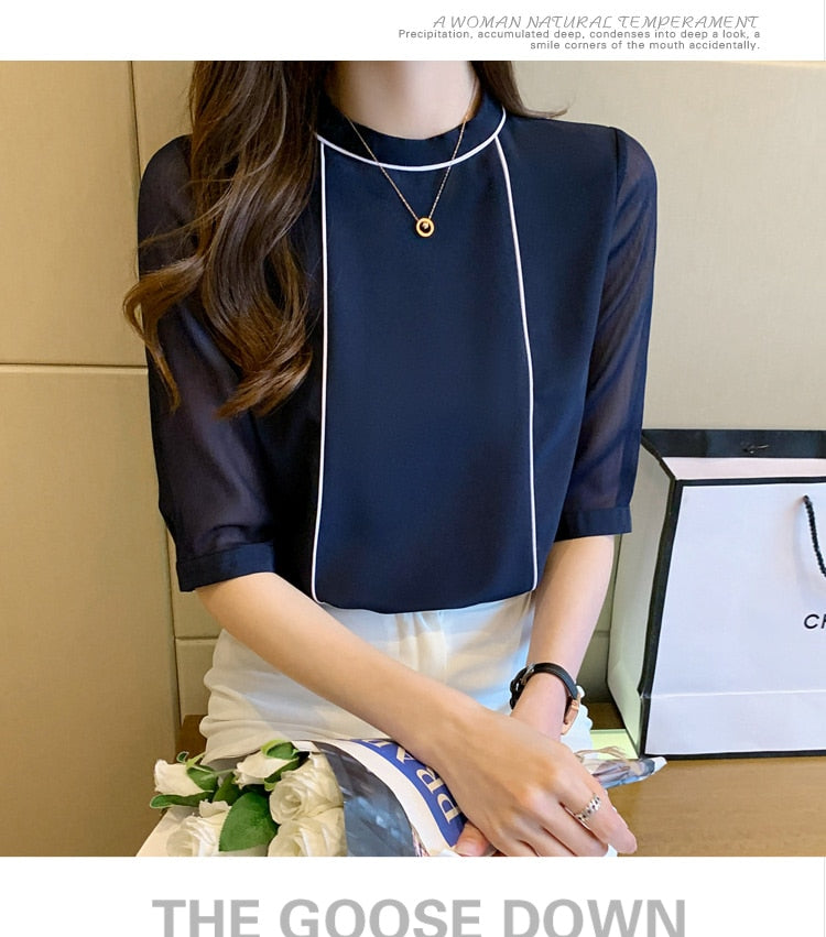 Kvinnors Blus Chiffong O-Hals Normal Passform-6