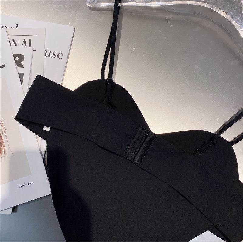 Kvinnors Kort Top Hjärthalsring Spaghetti Band Polyester-6