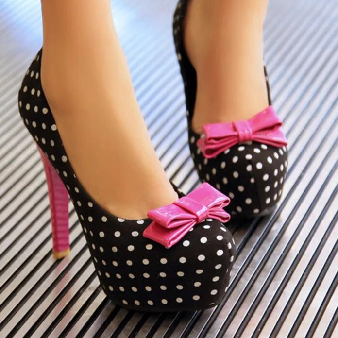 Dam Pumps Rund Tå Bomull Fjärilsdetalj 8 cm Klack-3