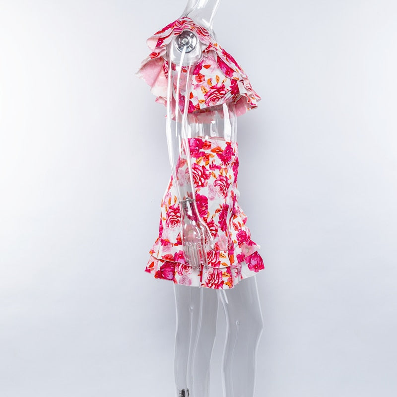 Dam Blommig Uppsättning Kortärmad Polyester-3